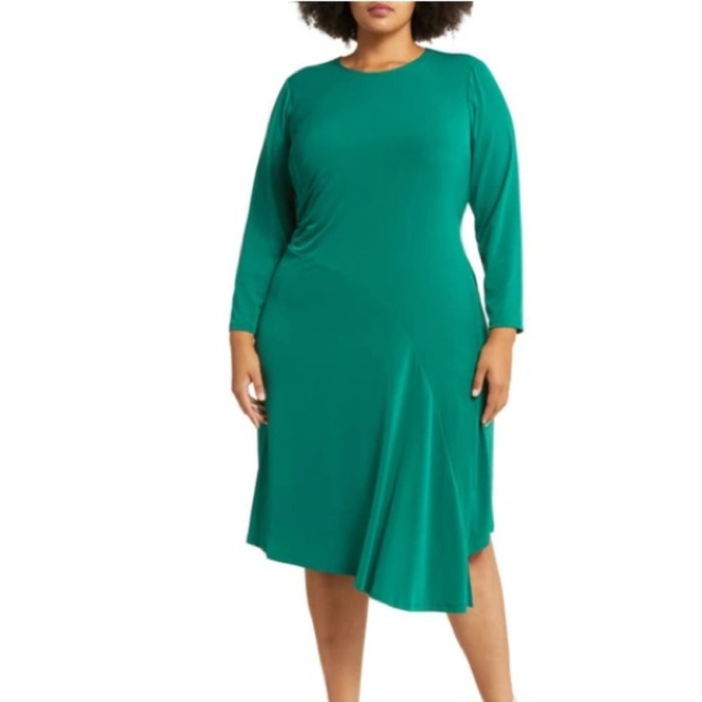 Nwt MAGGY LONDON Long Sleeve Asymmetric Hem Jersey Dress Sz 22W #V2